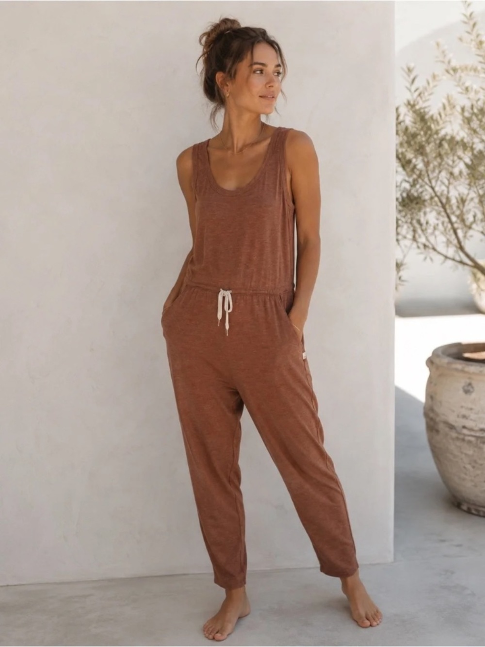 Vuori Luxe Harem jumpsuit in Rust Heather L (runs large)